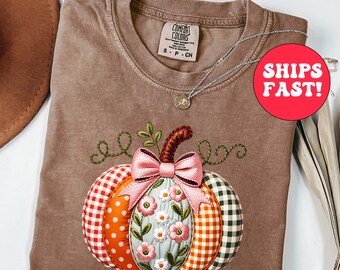 Komfort Farben Floral Kürbis Shirt, Womens Herbst Tee