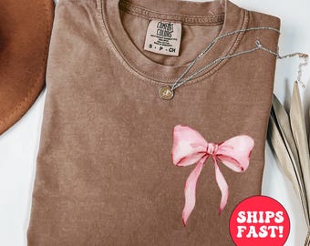 Comfort Colors® Pink Coquette Bow Shirt, Pink Bow Shirt, Girly Aesthetic Shirt, Coquette Bow Shirt, Gift for Her,Cute Ribbon Shirt for Women