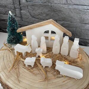 Christmas crib with lighting made of Raysin, Christmas gift, Advent decoration, stylish crib decoration, winter decoration