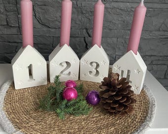 Adventskranz als ZahlenHäuschen mit Beleuchtung, Adventsdeko, Weihnachtsdeko, weiß
