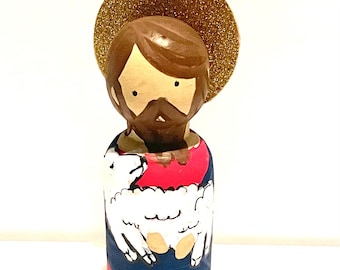 Christ the Good Shepherd 2.6” peg doll. Perfect for name day gift, Christmas, baptism gift, children and play