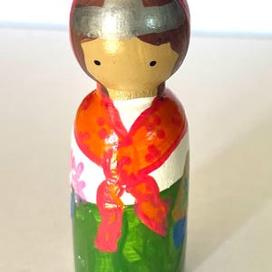 St Dymphna Hand painted wooden peg doll, Orthodox saints, Roman Catholic saints, Christian heroes, catechesis of the Good Shepherd