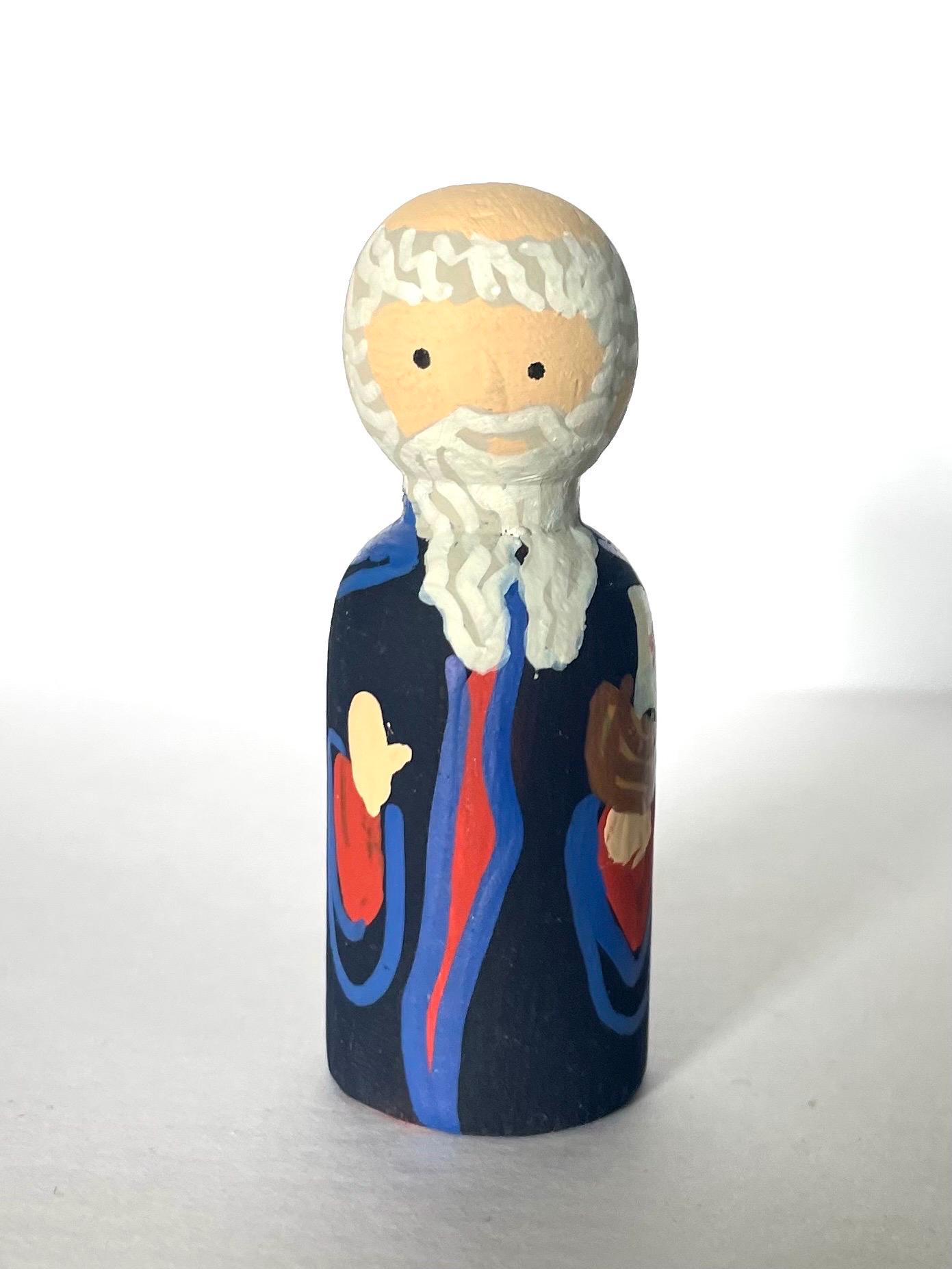 St Brendan the Navigator Wooden hand painted 2.6” peg doll. Perfect for name day gift, Christmas, baptism and play
