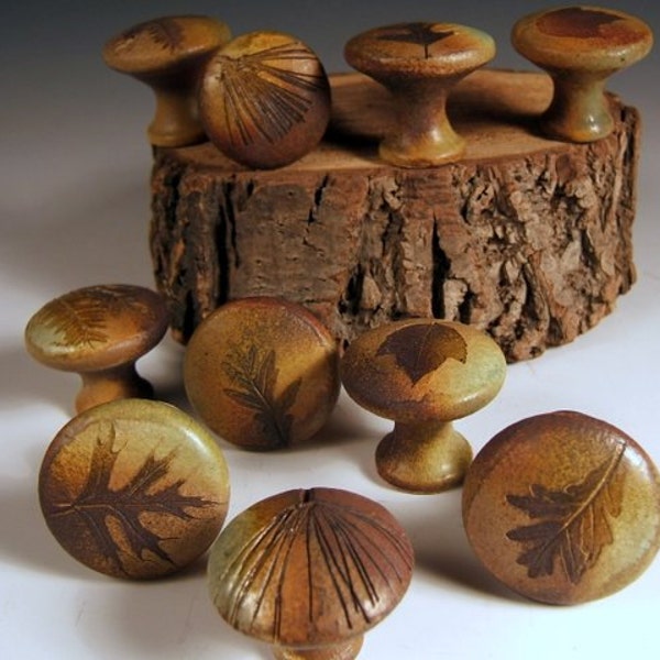 10 cabinet knobs drawer pulls fall leaves earth tones woodland rustic cabin with tree leaves in Change of Seasons Glaze