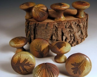 10 cabinet knobs drawer pulls fall leaves earth tones woodland rustic cabin with tree leaves in Change of Seasons Glaze