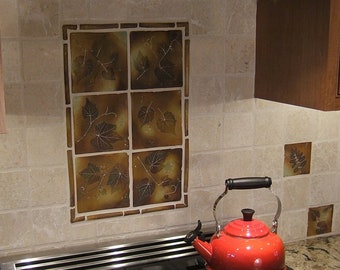 Backsplash Tiles, rustic cabin,  Accent Ceramic Leaf Tile, 3" square "Change of Seasons" glaze