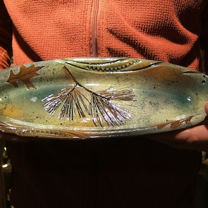 Serving Tray Stoneware Olive & Veggie in green with Fern White Pine or White Oak