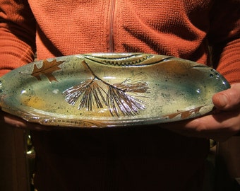 Serving Tray Stoneware Olive & Veggie in green with Fern White Pine or White Oak