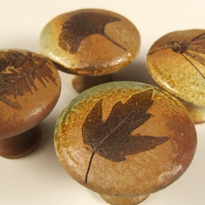 4  Leaf ceramic Cabinet Knobs or Drawer Pulls in Change of Seasons glaze