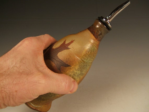 olive oil dispenser, earthtone glaze