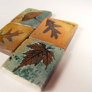 4 Handmade Tiles Samples Backsplash Accent Ceramic Tile kitchen bath tree leaves 1.75 and larger sizes. image 4