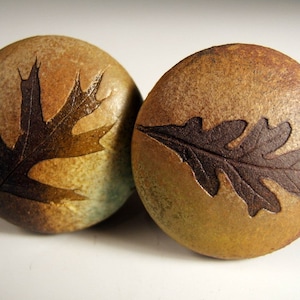 Ceramic Leaf Cabinet Knobs: Rustic Stoneware Drawer Pulls, Set of 2