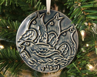 Calling Birds Christmas Ornament: 4th Day, Stoneware Collector Series