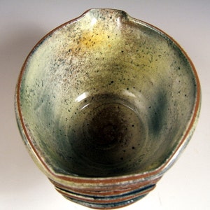 Ceramic Mixing Bowl , Pottery Batter Bowl-Handled Bowl with Green Leaf Glaze in Oak & Fern stoneware image 2