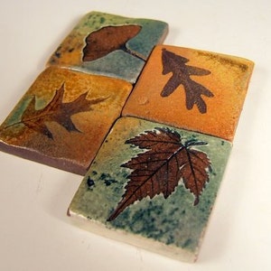 4 Handmade Tiles Samples Backsplash Accent Ceramic Tile kitchen bath tree leaves 1.75 and larger sizes. image 2