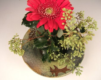 Ikebana Vase in Green Leaf Glaze