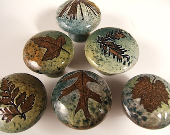 6 leaf ceramic cabinet knobs handmade