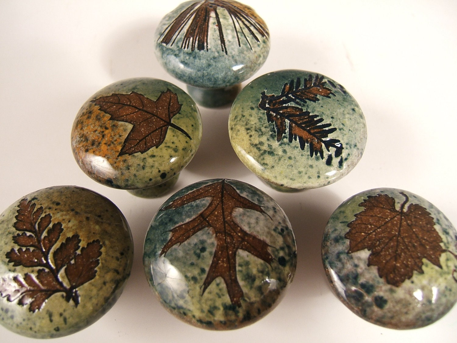 6 ceramic knobs drawer pulls hardware in green Etsy