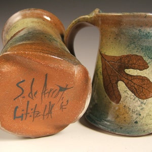 Green Leaf stoneware coffee mugs tea mugs 10 to 12 ounce wheelthrown valentines gift image 4