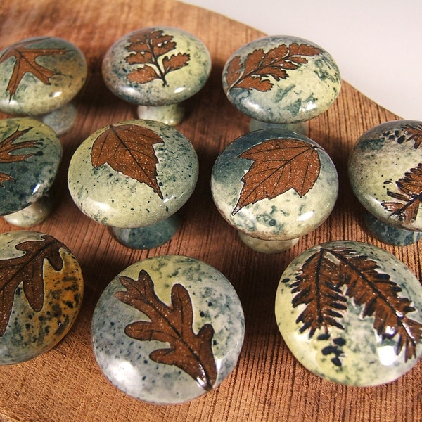 10 cabinet knobs drawer pulls Rustic Home Decor Nature Themed Handles Ceramic Knob Handmade Knobs/ Green Lime Spring Summer Cabin Rustic