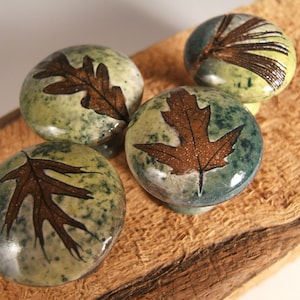 Ceramic Leaf Cabinet Knobs: Rustic Woodland Kitchen Hardware, Set of 4