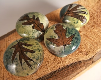 4  Leaf Ceramic Cabinet Knobs or Drawer Pulls Cabinet Hardware in "Green Leaf"  Glaze  remodel rustic woodland kitchen