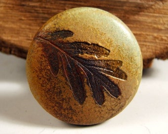 Ceramic  woodland Natural Cabinet Knob Drawer Pull in "Change of Seasons" Glaze White Oak Leaf