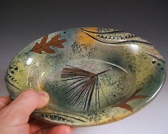 serving bowl pottery oblong w/leaf