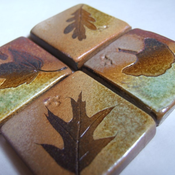 Backsplash Accent Ceramic Tile Kitchen Bath Tile  1 3/4" and larger sizes "Change of Seasons" glaze with tree leaves