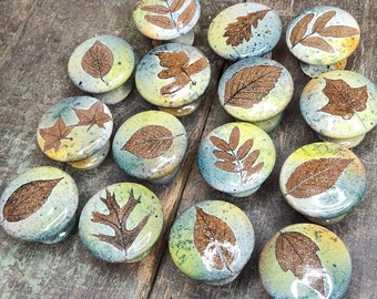 15 larger cabinet knobs 1.75" wide leaf ceramic handmade