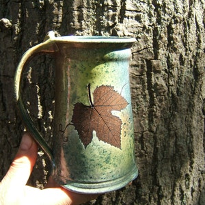 large coffee mug tanker 16-20 ounce in green leaf pattern beer mug image 3