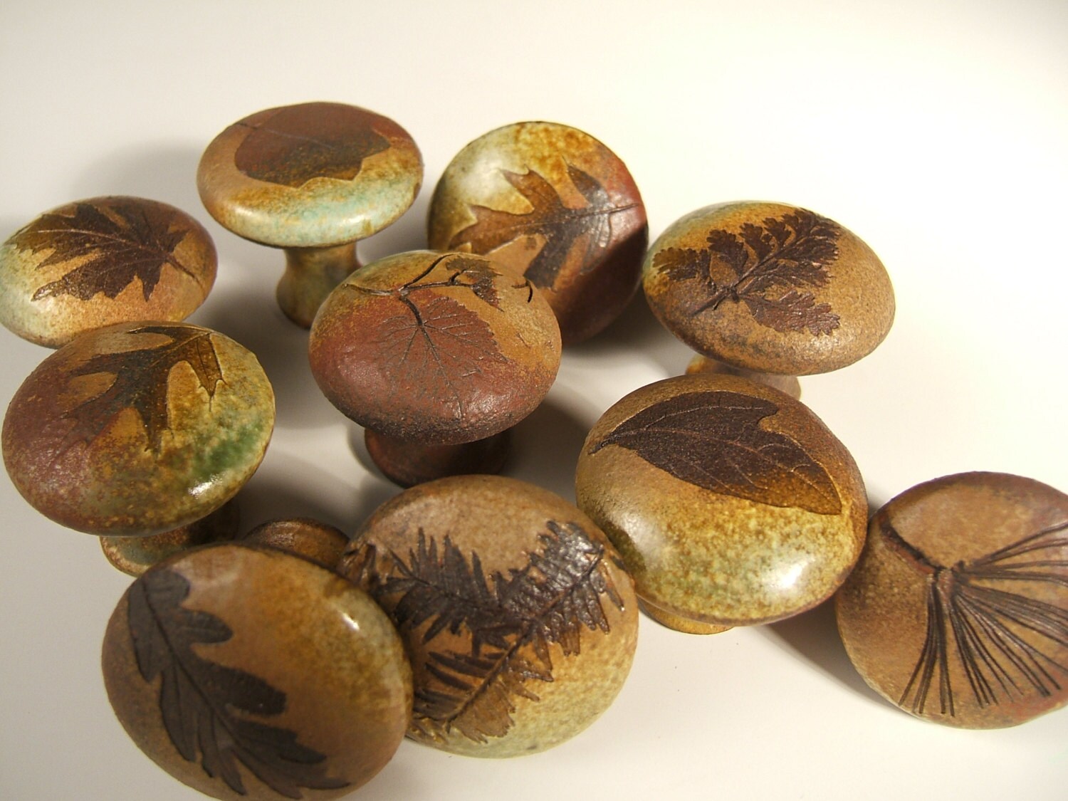 Two Knobs Pulls Rustic Cabin Ceramic Botanical Etsy