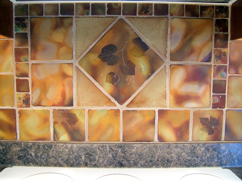 4 Handmade Tiles Samples Backsplash Accent Ceramic Tile kitchen bath tree leaves 1.75 and larger sizes. image 5