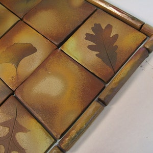 handmade backsplash tiles, rustic cabin, botanical,6 inch tile, handmade with real leaves, Change of Seasons glaze