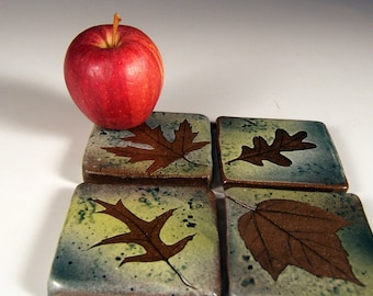 ceramic backsplash tiles unique kitchen bath wall tiles coasters with tree leaves in "Green Leaf" Glaze