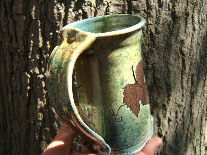 large coffee mug tanker 16-20 ounce in green leaf pattern beer mug image 5