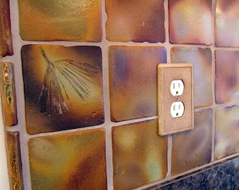 Kitchen Backsplash Tiles Accent Ceramic Leaf Tile, 3&quot; square &quot;Change of Seasons&quot; glaze
