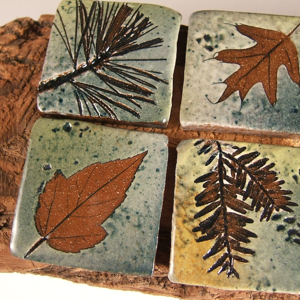 Green Leaf Glaze Ceramic Tile: Rustic Cabin Accent (1.75" Square)