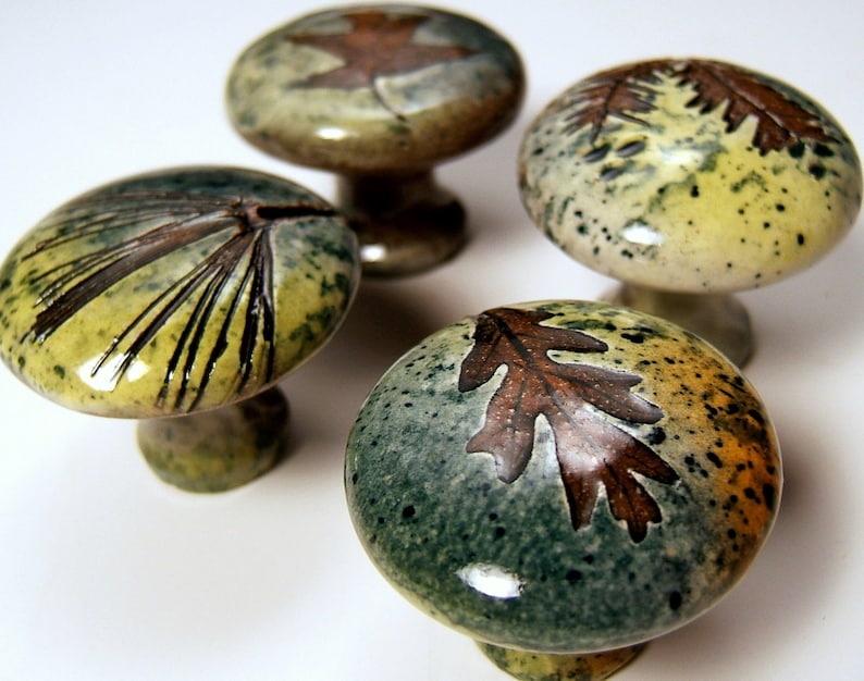 4 Leaf Knobs Ceramic Handmade Etsy