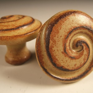 cabinet knobs drawer pulls furniture hardware toasted swirl handmade wheel thrown kitchen bathroom