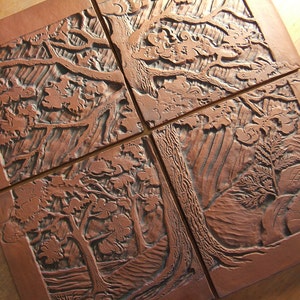 Craftsman Style Carved Tile Woodland Scene for  Backsplash Table top Wall Hanging or Fireplace