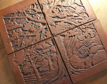 Craftsman Style Carved Tile Woodland Scene for  Backsplash Table top Wall Hanging or Fireplace
