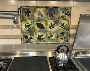 4 &quot; Backsplash Ceramic Tile  Coaster Tile in &quot;Green Leaf&quot; Glaze you pick the leaf