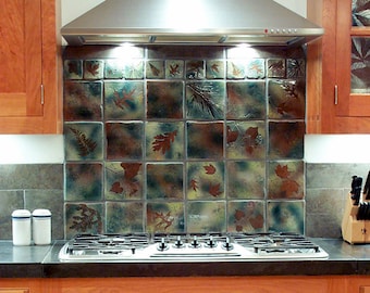 6 " backsplash accent tiles decorative tile  Coaster in "Green Leaf" Glaze you pick the leaf handmade stoneware tiles