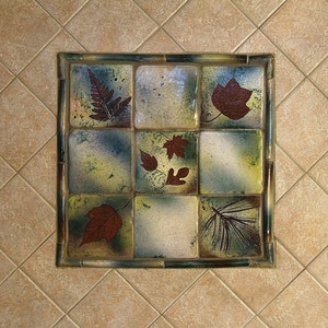 4 backsplash accent tiles 4 inch Stoneware Ceramic Tiles or Coaster Tiles in Green Leaf Glaze botanical tiles handmade image 2