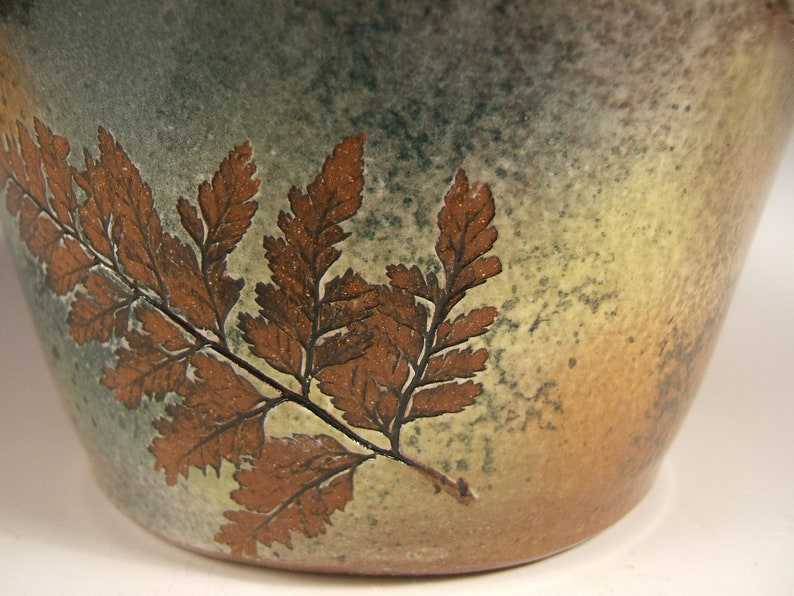 Ceramic Mixing Bowl , Pottery Batter Bowl-Handled Bowl with Green Leaf Glaze in Oak & Fern stoneware image 3