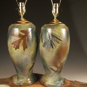ceramic table lamp(s) w or w/o shade(s) in green leaf glaze