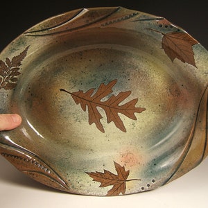 large serving bowl stoneware with leaf