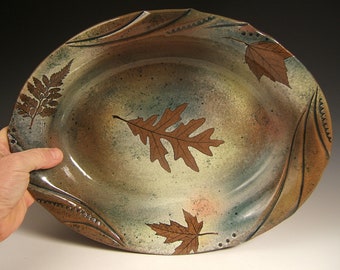 large serving bowl stoneware with leaf