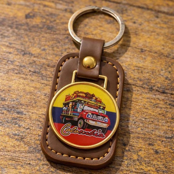Colombian Keychain – Faux Leather Souvenir With Metal Badge